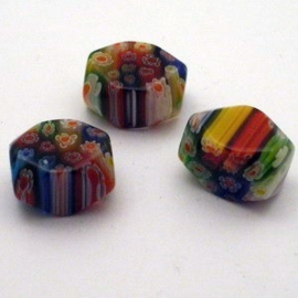 4 x Millefiori glas kraal 10 x 13 x 20mm gat 1mm