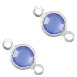 2 x Bedels DQ metaal tussenstuk crystal glas rond 6mm Silver-Victoria blue crystal (Nikkelvrij)