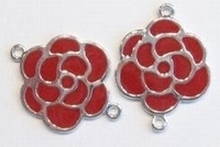 Per stuk Antiek zilveren metalen tussenzetsel bloem met rode epoxy 30 mm