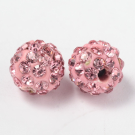 2 x Shamballa polymer clay strass ballen 8mm gat: 1mm Roze