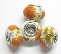 Per stuk European-style Porselein wit met oranje bloemen 14 mm