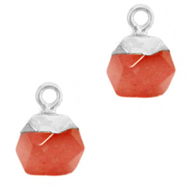 1 x Natuursteen hangers hexagon Crimsom red-silver Jade
