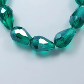 1 x Streng druppelvormige glaskralen 6 x 4 mm – gat 1 mm – teal – ca. 72 stuks