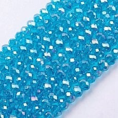 1 x Streng met ca. 95 stuks glaskralen facet rondelle briolette kristal – 6 x 4 mm – gat 1 mm – Sky Blue AB Plated