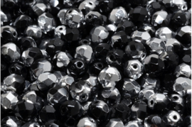 20 x Tsjechische facetkralen Firepolished zilver-zwart met olie glans (AB) 5mm