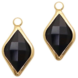 Per stuk Hangers van crystal glas rhombus 10x14mm Jet black-gold (NIkkelvrij)