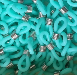 10 x brillenkoord eindje, turquoise rubber, 20 x 7mm zilver