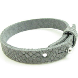 1 x Cuir Armband DQ Suede 8 x 2,2mm Reptiel Licht Grijs