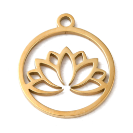 1 x RVS 201 Stainless Steel bedel lotus 17 x 15 x 1 mm – oogje 1,5 mm – goudkleur