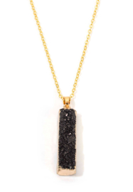Halsketting met natuursteen hanger Crystal rechthoek veer 45-50cm Goudkleur/Zwart