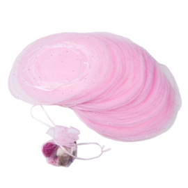 10 x  ronde organza zakje roze effen, Ø 24 cm (op is op!)