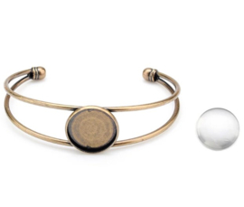 Metalen armband met cabochonhouder tray 20mm Geel koper kleur  met  glascabochon