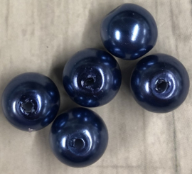 10 x  glanzend blauwe glasparels 7mm gat 1mm