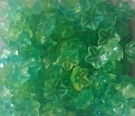 10 Stuks Acrylkralen bloemmotief groen/blauw 10 mm