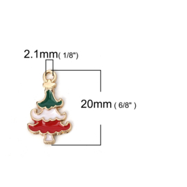 2 x vergulde kerst bedel van een kerstboom afm. 20 x12mm oogje 2,1 mm