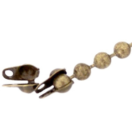 4 x DQ eindkapje ball chain voor 2 mm ketting Antique Gold duurzame plating maat: ca. 5x3mm (nikkelvrij)