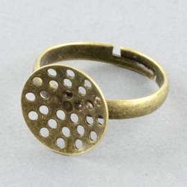 Verstelbare basis ring, diameter c.a.18 mm , maat van de ringdop: 14mm geel koper kleur