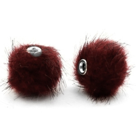 Pompom kralen faux fur 12mm Port red  (op is op!)