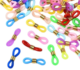 10 x brillenkoord eindje, mix kleur rubber, 20 x 7mm goud