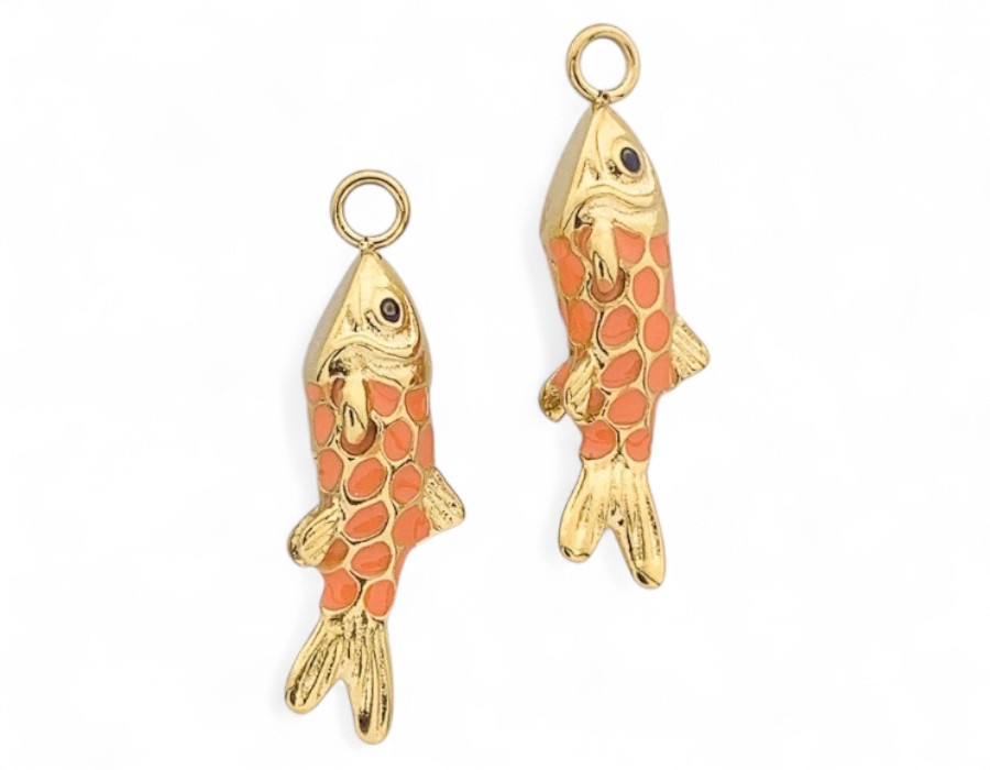 1 x vis bedel zalm oranje – ca. 36,5 x 12 x 7 mm – oogje: 2 mm – 304 roestvrij staal – emaille – ion plated – verguld met 14K goud (nikkelvrij)