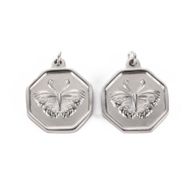 1 x Non-Tarnish Chirurgisch staal RVS 316L bedeltje met vlinder 18 x 15 x 2,5mm, Buig Ring: Ø 2,8mm