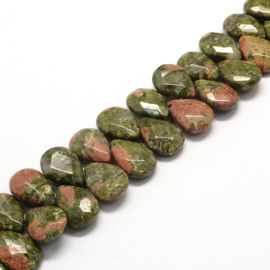 Per stuk Prachtige Faceted Drop Natural Green Unakite Kraal 18 x 13 x 6 mm gat: 1,5mm