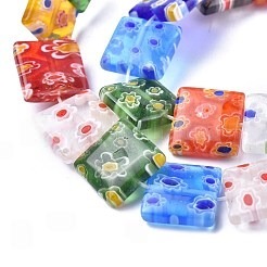 10 x Millefiori glas kralen – plat vierkant – 10 x 4 mm – gat ca. 0,8 mm – mix kleuren