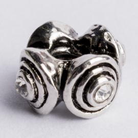 Be Charmed kraal zilver met een rhodium laag (nikkelvrij) c.a.14x 7.5mm groot gat: 4mm