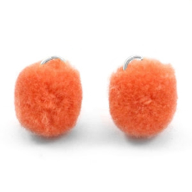 2 x Pompom bedel met oog zilver 15mm Coral rose