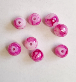 40 x 6 mm glaskralen gemêleerd hot pink gat 0,8mm