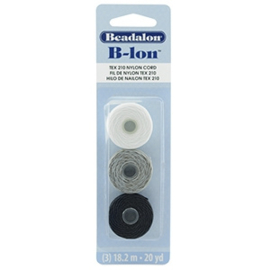 Beadalon B-Lon nylon draad 3st. Black, Grey, White