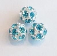 2 x Verzilverde kristal ballen 10mm Turquoise