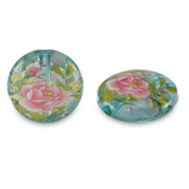 2 x Glaskralen 14mm bloem Light blue transparent-rose red (Ø1.8mm)