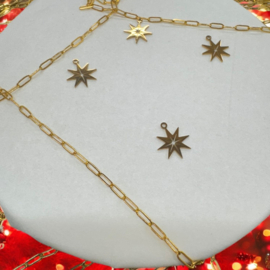 1 x RVS 201 Ster bedel Laser Cut Goud kleur, 16 x 13,5 x 1mm oogje:  1,5mm