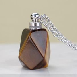 Gedenk hanger mini urn edelsteen Tijgeroog met RVS ketting