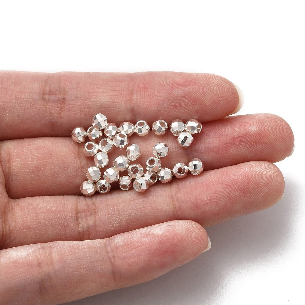 10 x Messing tussenkralen – facet geslepen rond – ca. 3,5 x 3,5 mm – gat ca. 1,5 mm – 925 Sterling silver plated