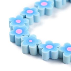 10 x Handgemaakte polymeer kralen bloem 9,5 x 4,4mm (gat Ø1,7mm) Light sky blue