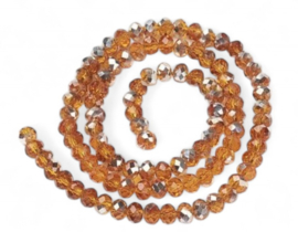 1 x Streng met ca. 63–65 glaskralen facet rondelle briolette kristal – 8 x 6 mm – gat 1 mm – Chocolate AB Plated
