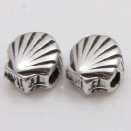 DQ metaal kraal 10mm schelp antiek zilverkleur gat 3,1mm (Nikkelvrij)