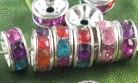 50 x Verzilverde Kristal Rondellen 8 mm Multicolor