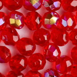 15 x Ronde Tsjechische kralen facet kristal 8mm kleur: ab helder rood gat: 1mm