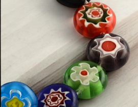 10 x Handgemaakte Millefiori glaskralen plat rond, 12 x 5mm gat: 1mm