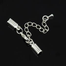 2 x Verzilverde veterklem met sluiting incl. verlengketting  5 x 13mm ketting 50mm x 3,5mm oogje: 1,5mm