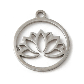 1 x RVS 201 Stainless Steel bedel lotus 17 x 15 x 1 mm – oogje 1,5 mm – RVS kleur – Non Tarnish