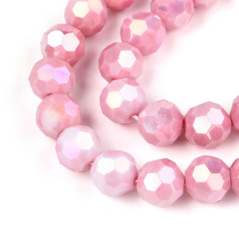 1 x Glaskralen streng facetgeslepen rond 7,8-8,2 x 7,8 mm – gat 1 mm – Hot Pink