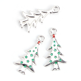 2 x bedel van een kerstboom met strass  14 x 26 x 2mm gat 1,9mm