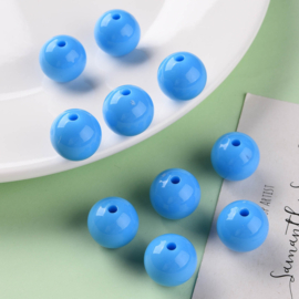 10 x Acryl kralen rond 16 x 15 mm – gat 2,8 mm – Deep Sky Blue