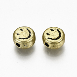 20 x Smiley kralen van acryl 7 x 3,5mm gat: 1,5mm antiek goud