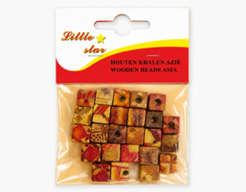 25 x Afrikaanse houten kralen kubus 10 x 10 mm – gat ca. 3 mm – mix