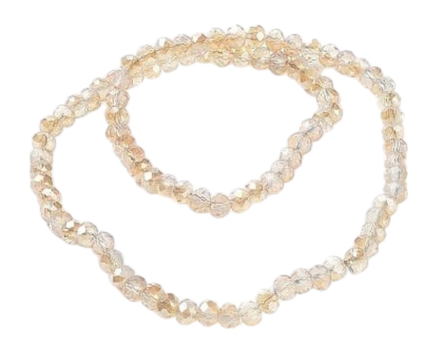 1 x Streng met ca. 68–70 glaskralen facet rondelle briolette kristal – 8 x 6,5 mm, gat 1 mm – White Beige